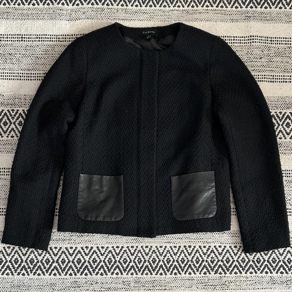 Talbots Black Textured Blazer with Leather Accents - Picture 1 of 4